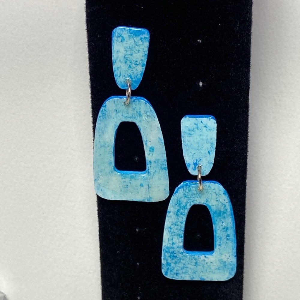 Artistic Blue Dangle Earrings Handcrafted - Picture 2 of 11